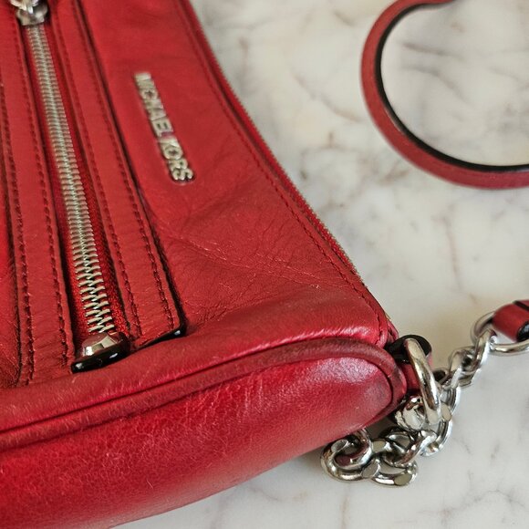 Michael Kors Women's Red Leather Crossbody Bag - Picture 10 of 14